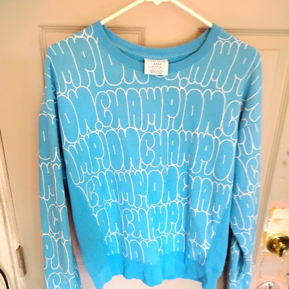 Champion Light Blue All-Over Print Sweatshirt